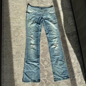 D&G Women's Light Blue Distressed Flare Jeans